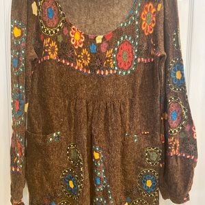 Brown w/Floral Tunic Dress